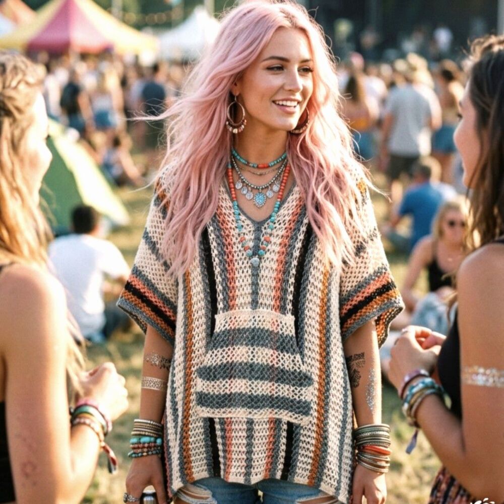 Crochet Poncho Hoodie Shawl